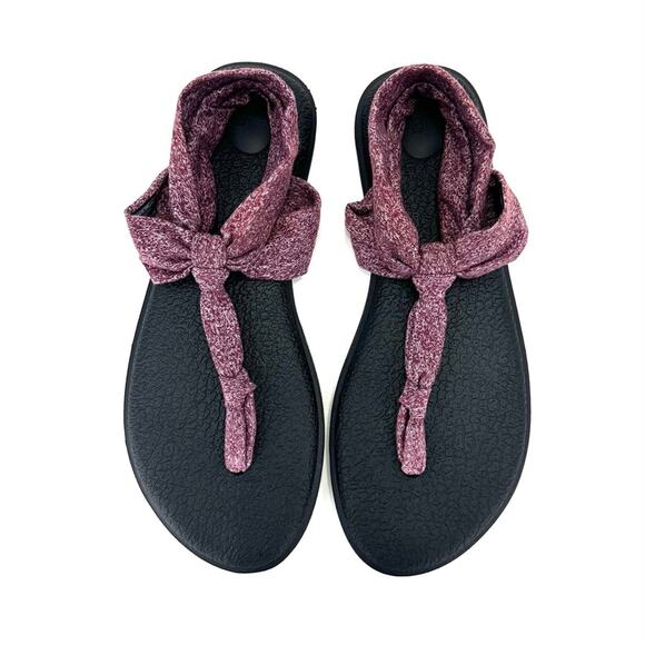 Sanuk Ella Women Yoga Foam Sandal Size 9 Burgundy Fabric Slingback Thong-Toe - Picture 4 of 10